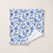 Broderie Bleu Blanc Floral Toile Chinoiserie (Gant de toilette)