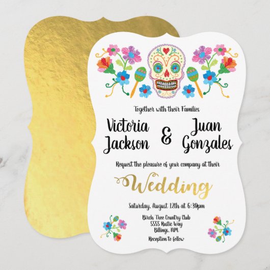 Broderie Crâne de sucre Invitations de mariage mex (Devant / Derrière)