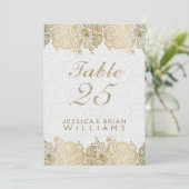 Broderie de Paisley doré sur numéro de table blanc (Debout devant)