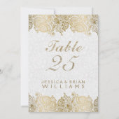 Broderie de Paisley doré sur numéro de table blanc (Dos)