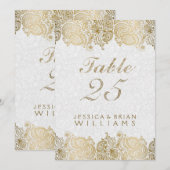 Broderie de Paisley doré sur numéro de table blanc (Devant / Derrière)