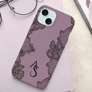 Broderie Fleurie Noir Mauve Monogrammée