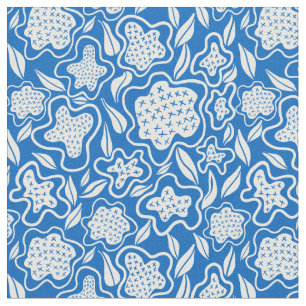 Broderie Florale Bleu Royal et Blanc sur Tissu