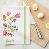 Broderie florale serviette de cuisine personnalisé (Quart Plié)