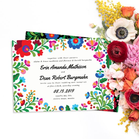 Broderie mexicaine Faire-part de mariage colorée