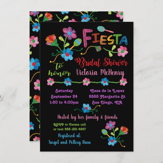 Broderie Mexicaine Fiesta Bridal Shower Invitation (Devant / Derrière)