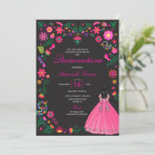 Broderie mexicaine rose Quinceañera Invitation (Debout devant)