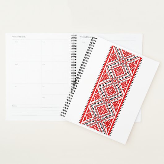 Broderie rouge ukrainienne Suns Vyshyvanka Planner (Devant avec enveloppe)