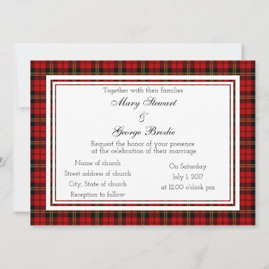 Brodie Red Scottish Faire-part de mariage (Devant)