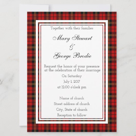 Brodie Red Scottish Faire-part de mariage (Devant)