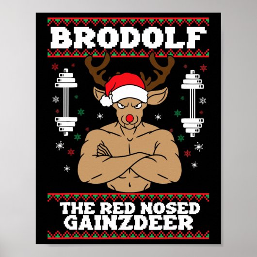 Brodolf Funny Christmas Buff Reindeer Gym Bodybuil Poster (Voorkant)