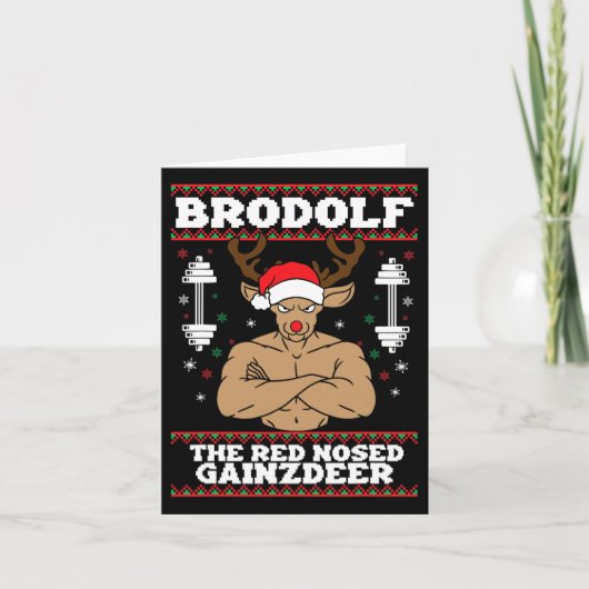 Brodolf Grappige Kerstbuff Reindeer Gym Bodybuil Kaart (Voorkant)