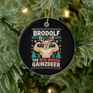 Brodolf Rode Neus Gainzdeer Rendier Kerst Fitnes Keramisch Ornament