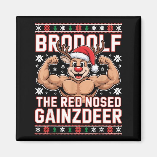 Brodolf The Red Nosed Gainzdeer Funny Xmas Gym Out Magneet (Voorkant)