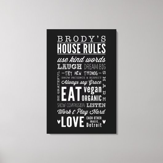 BRODY - AANGEPASTE NAAM HUISREGELS moderne typogra Canvas Afdruk (Voorkant)