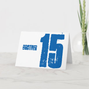 Broeder's 15e verjaardag groet in blauw. kaart