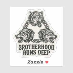 Broederschap Loopt Diep Triple Wolf Ketting Biker Sticker