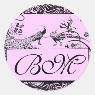 BROEDING TORTELDUIFJES MONOGRAM, zwart-wit roze Ronde Sticker