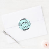 BROEDINGSMONOGRAM, zwart-wit blauw Ronde Sticker (Envelop)
