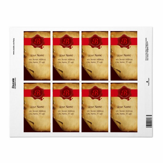 BROEIEND PARCHMENT, ROOD WAX SEAL MONOGRAM ETIKET (Full Sheet)