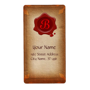 BROEIEND PARCHMENT, ROOD WAX SEAL MONOGRAM ETIKET