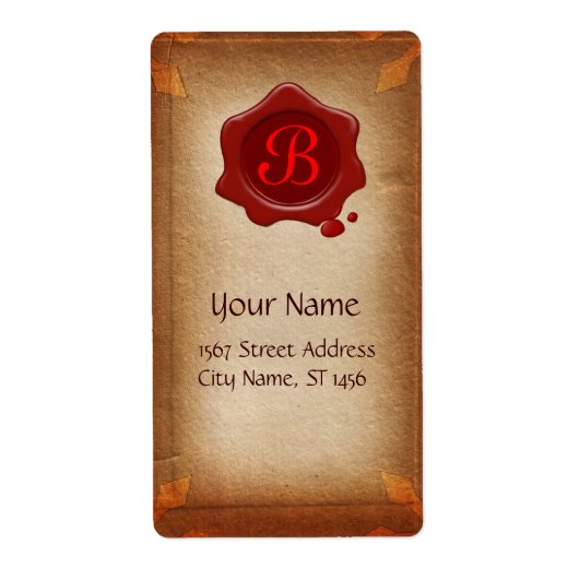 BROEIEND PARCHMENT, ROOD WAX SEAL MONOGRAM ETIKET (Voorkant)