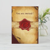 BROEIEND PARCHMENT, ROOD WAX SEAL MONOGRAM KAART (Staand voorkant)