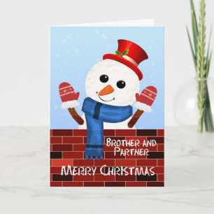 Broer en zijn Partner Kerstmis Sneeuwman Feestdagen Kaart