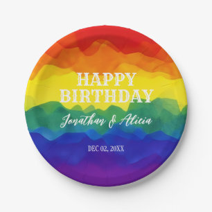 Broer en zus kleurrijke regenboog gezamenlijke ver papieren bordje