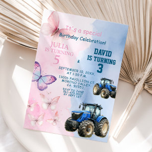 Broer en zus vlinder en tractor gezamenlijke verja kaart