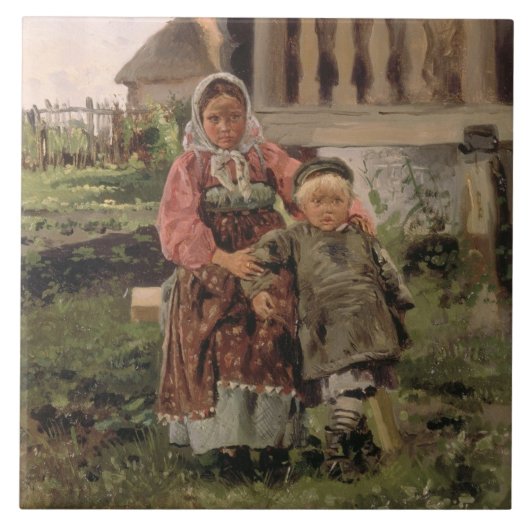 Broer en zuster, 1880 tegeltje (Voorkant)
