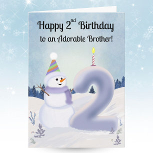 Broer Happy 2e verjaardag Sneeuwpoppen bouwen Kaart