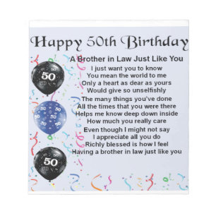 Broer in Law Poem 50th Birthday Notitieblok