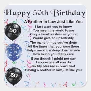 Broer in Law Poem 50th Birthday Vierkante Sticker