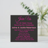 Broer of zus Open Huis Modern Zwart & Roze Afstude Kaart (Staand voorkant)