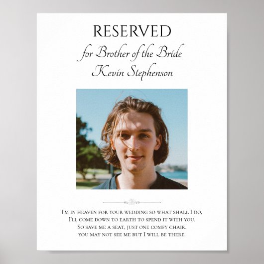 Broer van de Bride foto Save A Seat Memorial Poster (Voorkant)