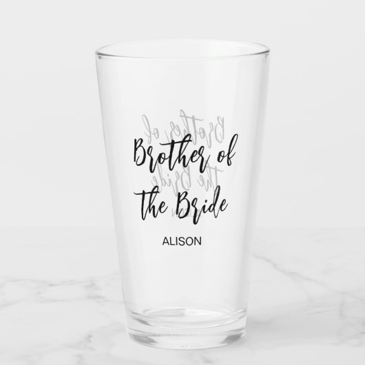 Broer van de bruid bruiloft zwart wit glas cup (Achterkant)