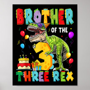 Broer van de Drie Rex 3e Verjaardag Jongen Dinosau Poster