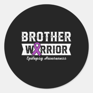 Broer van een krijger epilepsie broertje Paarse Ri Ronde Sticker