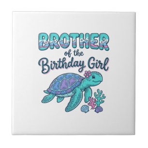 Broer van het Verjaardagsmeisje Zeeschildpad Shirt Tegeltje