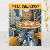 BROER VERJAARDAG PIZZA KAT WENSKAARTEN KAART (Gele Bloem)