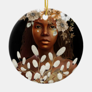 Broke in de gehoorde Afrikaanse Amerikaanse vrouwe Keramisch Ornament