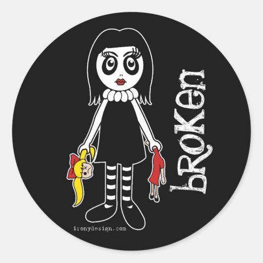 Broken Goth Doll Ronde Sticker (Voorkant)