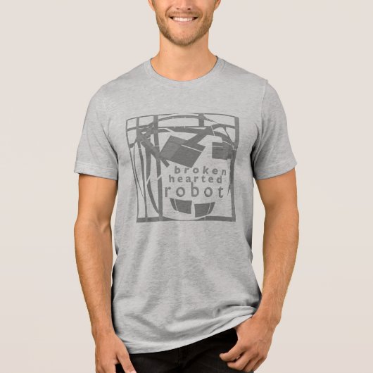 "Broken-hearted Robot" Grijs Humorous Art Design Tri-Blend Shirt (Voorkant)