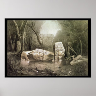 Broken Mayan idol op Copan, Guatemala Poster