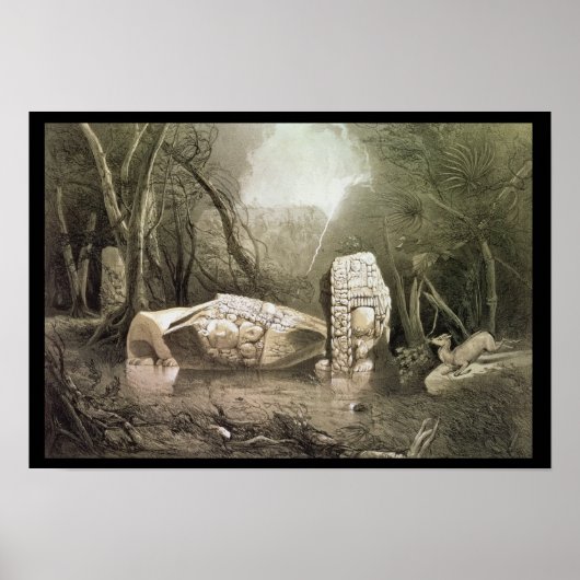 Broken Mayan idol op Copan, Guatemala Poster (Voorkant)