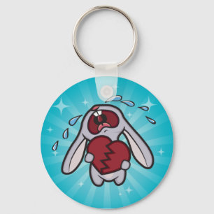 Broken verwarmde Bunny met Blue Sunburst Sleutelha Sleutelhanger