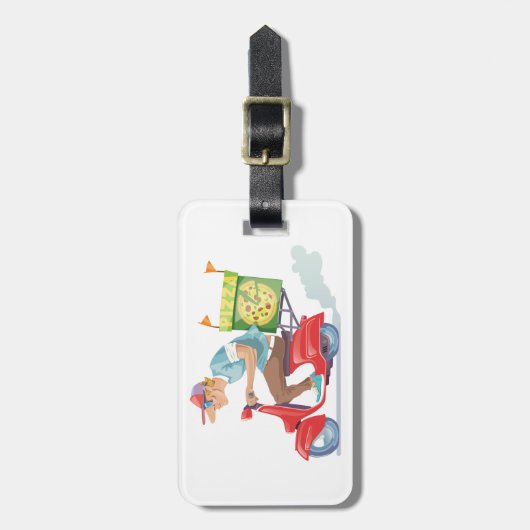 Bromfiets Pizza Levering Bagagelabel (Voorkant verticaal)