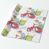 Bromfiets Pizza Levering Cadeaupapier (Uitgerold)
