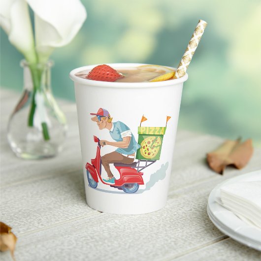 Bromfiets Pizza Levering Papieren Bekers